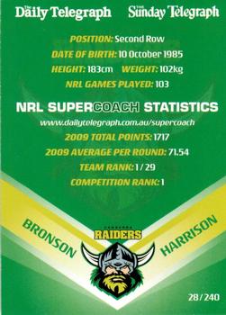 2010 Daily Telegraph NRL #28 Bronson Harrison Back